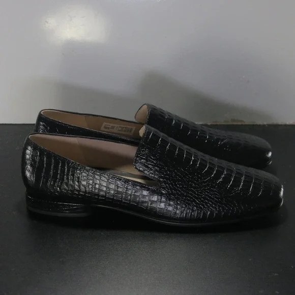 Ecco Anine Squared Size 10 Womens 006618 Black Leather Slip On Flats Loafers